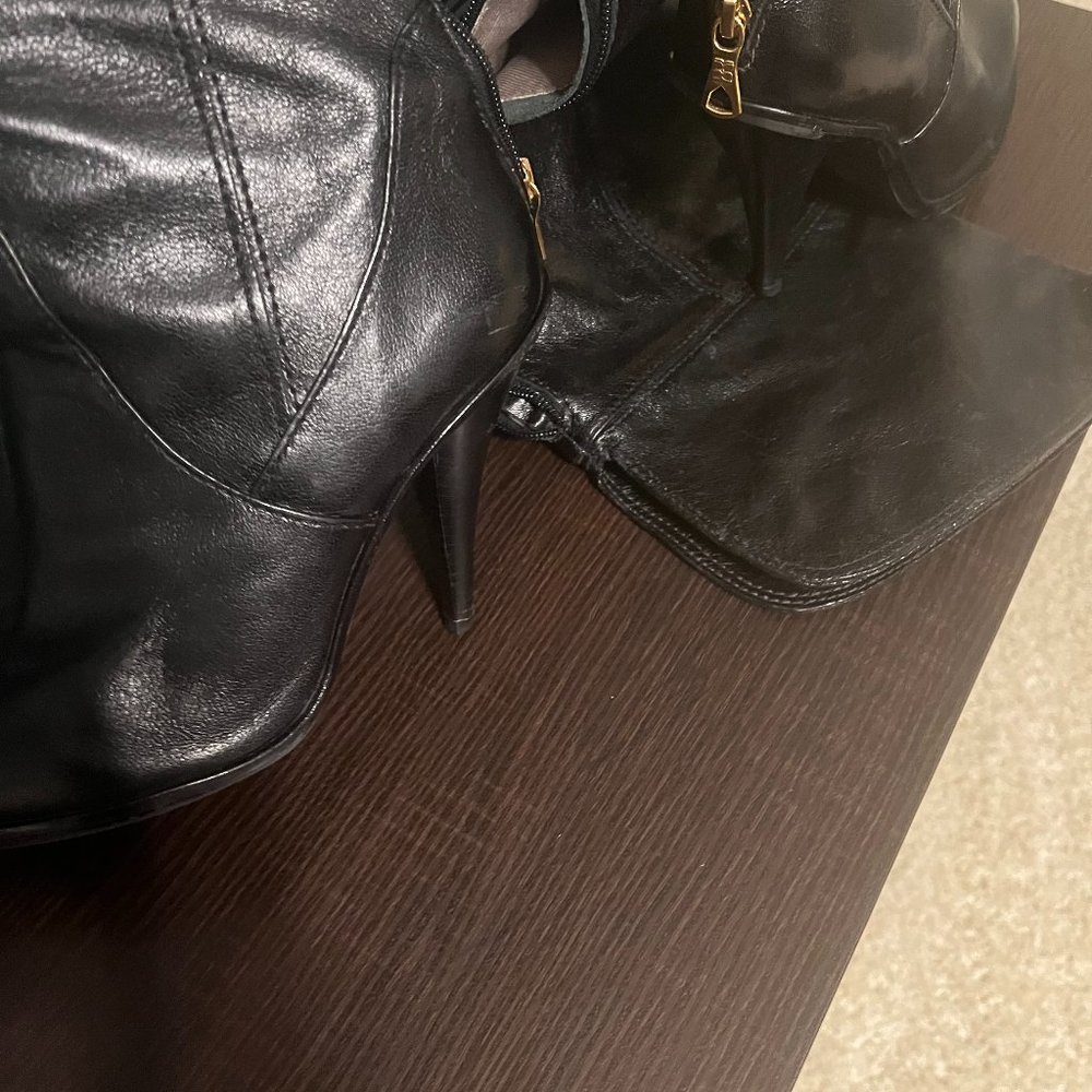 Black Shiny Leather Over the Knee Boots